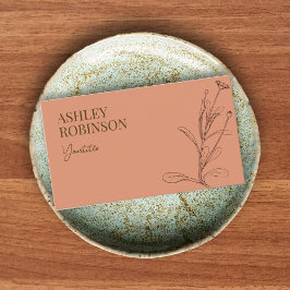Elegant boho botanical pastel terracotta QR code Visitkort