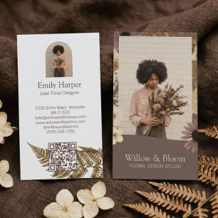 Elegant Boho Botanisk Vildblomma Blommig Foto QR Visitkort
