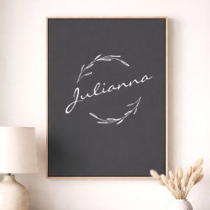 Elegant Boho Botaniskt andedräkt i Grått Personlig Poster