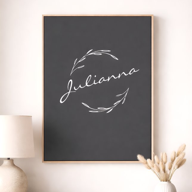 Elegant Boho Botaniskt andedräkt i Grått Personlig Poster (Skapare uppladdad)