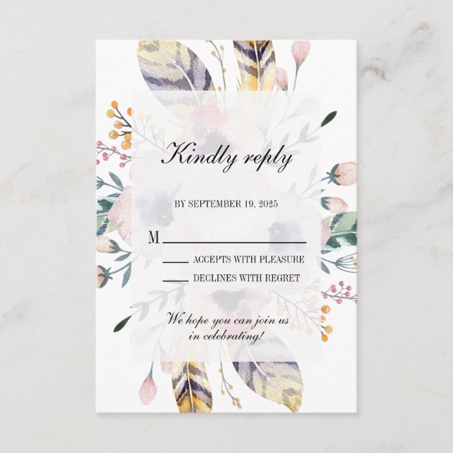 Elegant Boho Bouquet Wedding Rsvp Tilläggskort (Framsida)