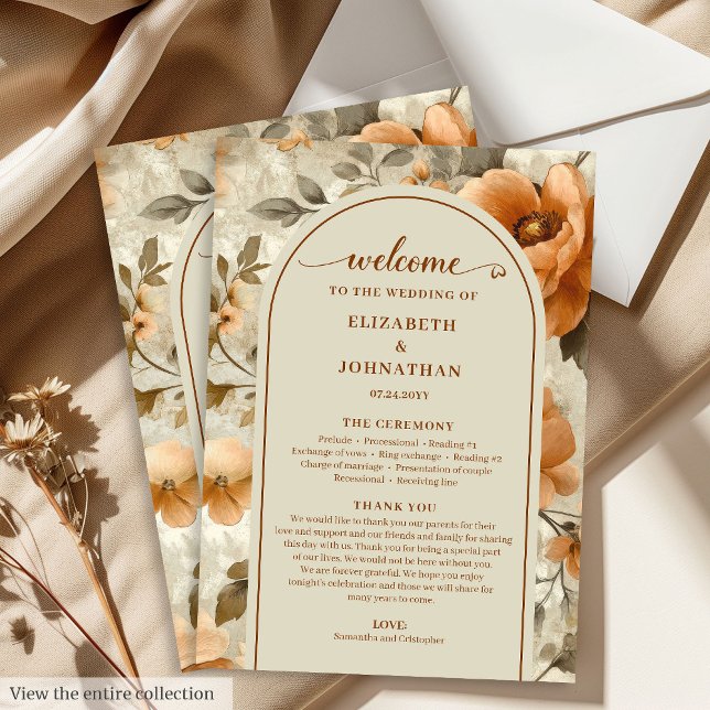 Elegant Boho Bränd Orange Elfenben Sage Bröllopsda Program (Elegant Boho Burnt Orange Ivory Sage Program)