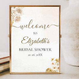 Elegant Boho Bridal Shower with Beige and Golden Poster