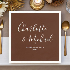 Elegant Boho Brown Script Minimalist Wedding Pappersservett