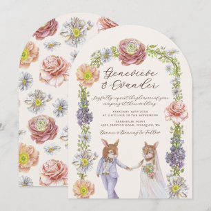 Elegant Boho Bunny Kärlek Watercolor Blommigt Bröl Inbjudningar