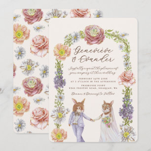 Elegant Boho Bunny Rabbit Kärlek Watercolor Bröllo Inbjudningar