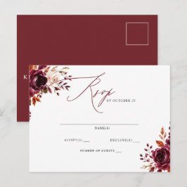 Elegant Boho Burgunder Höst Blommig RSVP Vykort