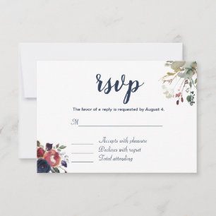 Elegant Boho Burgunder Marin Blommig RSVP Bilaga OSA Kort