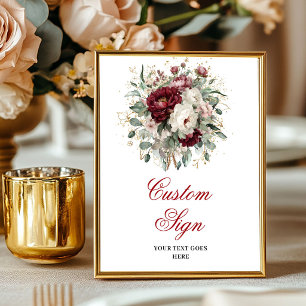 Elegant Boho Burgunder Röd Blommig Eukalyptus Guld Poster