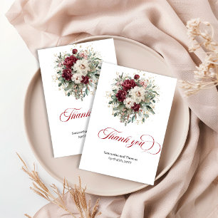 Elegant Boho Burgunder Röd Blommig Eukalyptus Tack Kort