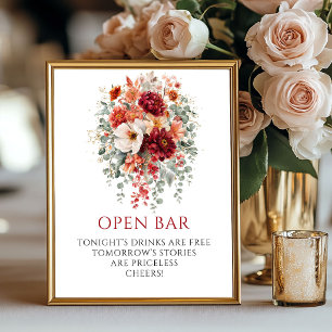 Elegant Boho Burgunder Röd Blommig Öppen Bar 8x10 Poster
