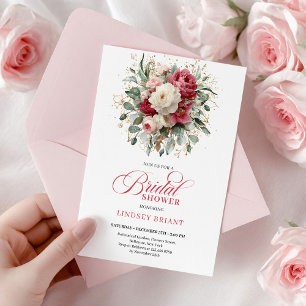 Elegant Boho Burgunder Rosa Guld Blommig Bröllopss Inbjudningar