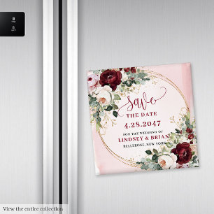 Elegant Boho Burgunder Rosa Guld Blommig Magnet