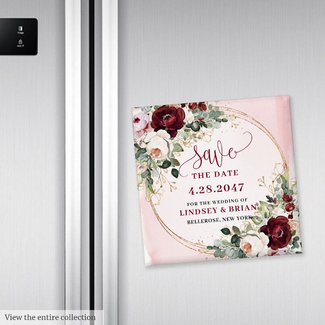 Elegant Boho Burgunder Rosa Guld Blommig Magnet (Elegant Boho Burgundy Blush Gold Floral Magnet

)
