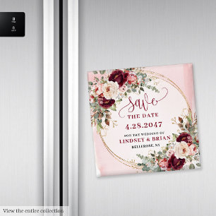 Elegant Boho Burgunder Rosa Guld Spara Datum Magnet