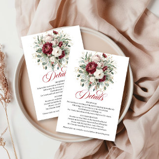 Elegant Boho Burgunderröd Blommig Eukalyptus Guld Tilläggskort