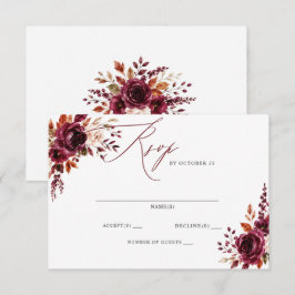 Elegant Boho Burgunderröd Höst Blommig Bröllop  OSA Kort