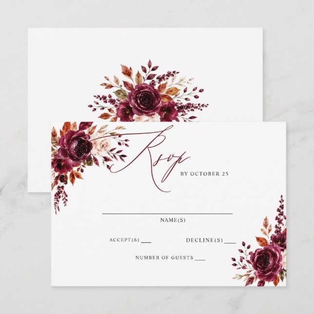 Elegant Boho Burgunderröd Höst Blommig Bröllop  OSA Kort (Fram/baksida)