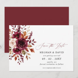 Elegant Boho Burgunderröd Höst Blommig Bröllop Spara Datumet