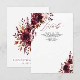 Elegant Boho Burgunderröd Höst Blommig Bröllop Tilläggskort