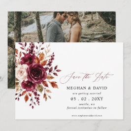 Elegant Boho Burgunderröd Höst Blommig Foto Spara Datumet