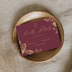 Elegant Boho   Burgundy Autumn-Bröllop OSA-kort OSA Kort