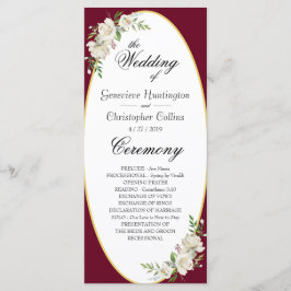 Elegant Boho Burgundy Blommigt Bröllop Ceremony Program