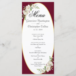 Elegant Boho Burgundy Blommigt Bröllop Menu Program