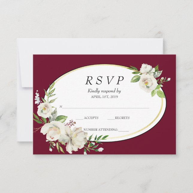 Elegant Boho Burgundy Blommigt Guld Bröllop OSA (Framsida)