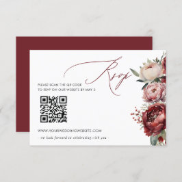 Elegant Boho Burgundy  Blommigt QR CODE OSA Kort