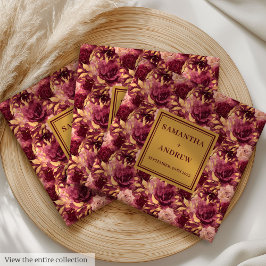 Elegant Boho Burgundy Guld Bröllop Trasa Napkins Pappersservett