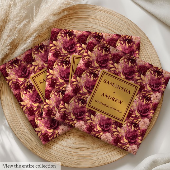Elegant Boho Burgundy Guld Bröllop Trasa Napkins Pappersservett (Elegant Burgundy Gold Wedding Cloth Napkins)