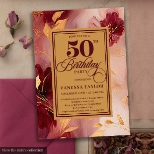 Elegant Boho Burgundy  Guld Ro 50:e dagen Inbjudningar