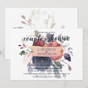 Elegant Boho Burgundy Navy Blommigt Couple's Showe Inbjudningar