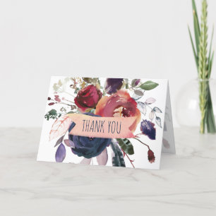 Elegant Boho Burgundy Navy Blommigt Tack Kort