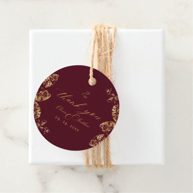 Elegant Boho | Burgundy och Guld Autumn Bröllop Fa Gåvor Etiketter (På plats)