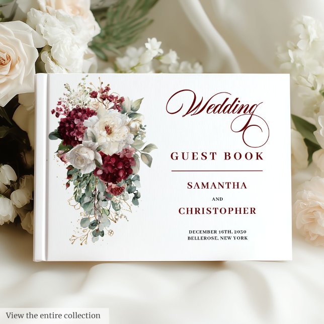 Elegant Boho Burgundy Ro Bröllop Guest Bok (Elegant Boho Burgundy Rose Wedding Guest Book)