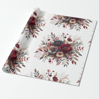 Elegant Boho Burgundy Rustic Blue och Red Mönster Presentpapper