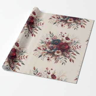 Elegant Boho Burgundy Rustic Blue och Red Mönster Presentpapper