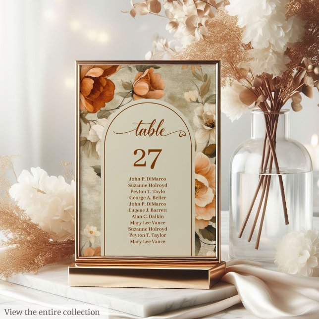 Elegant Boho Burnt Orange Ivory Sage Table Number Bordsnummer (Elegant Boho Burnt Orange Ivory Sage Table Number)