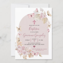 Elegant Boho  Butterfly Baptism-inbjudan