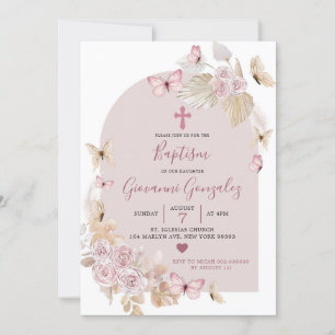 Elegant Boho Butterfly Baptism-inbjudan Inbjudningar