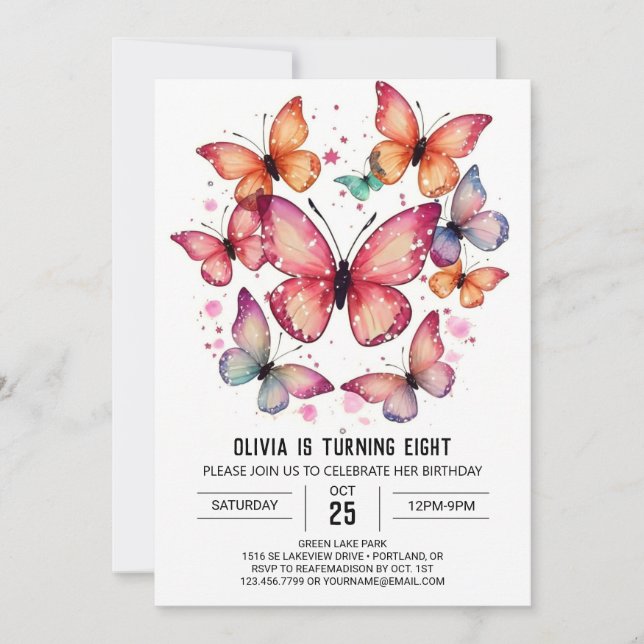 Elegant Boho Butterfly Girl Birthday Inbjudningar (Framsida)