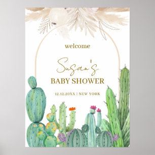 Elegant Boho Cactus Arch Baby Shower Välkommen Poster