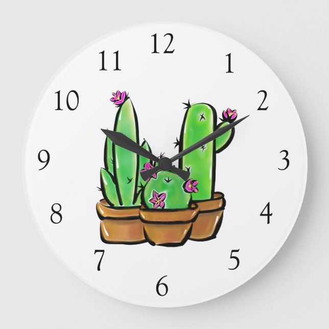 Elegant boho Cactus cacti succulations Stor Klocka (Framsida)