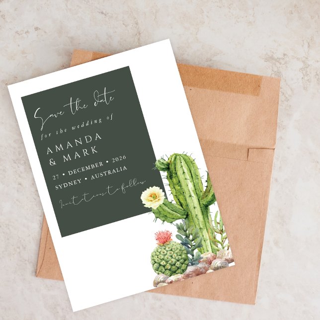 Elegant Boho Cactus Desert Succulent Save the date Spara Datumet (Skapare uppladdad)