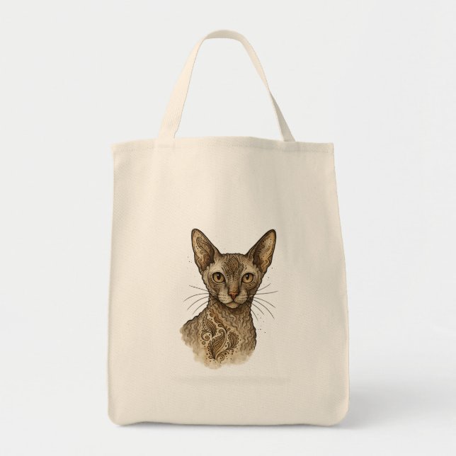 Elegant Boho Cat Portrait Tote Bag Tygkasse (Framsidan)