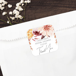 Elegant Boho Chic Blommig Bröllopsfest Förmån Fyrkantigt Klistermärke