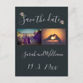 Elegant Boho Chic Blommig Marinblå Bröllopstema Meddelande Vykort