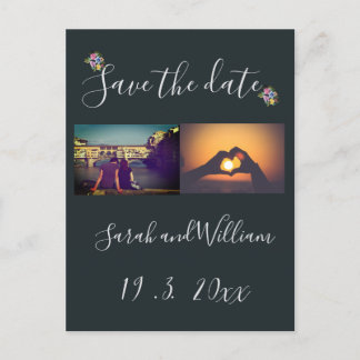 Elegant Boho Chic Blommig Marinblå Bröllopstema Meddelande Vykort